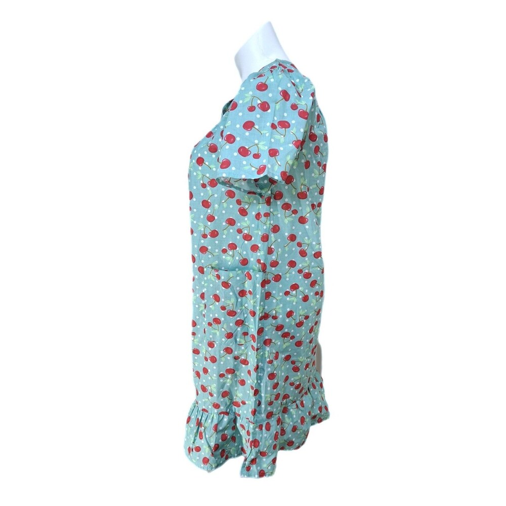 Anthony Richards VTG Teal Cherries Mumu Patio House Dress Midi Women's Size MP - Picture 7 of 9